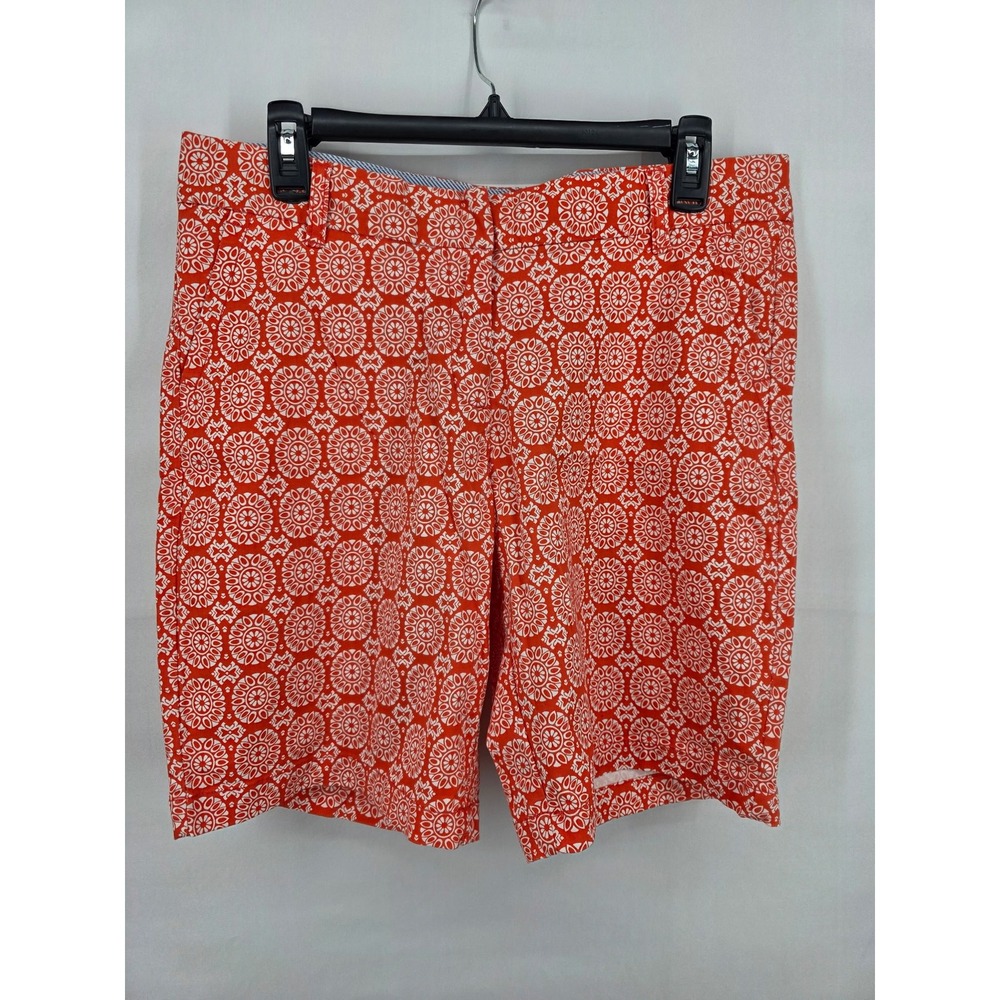 Crown & Ivy Womens Orange White Medallion Print Chino Shorts Size 10